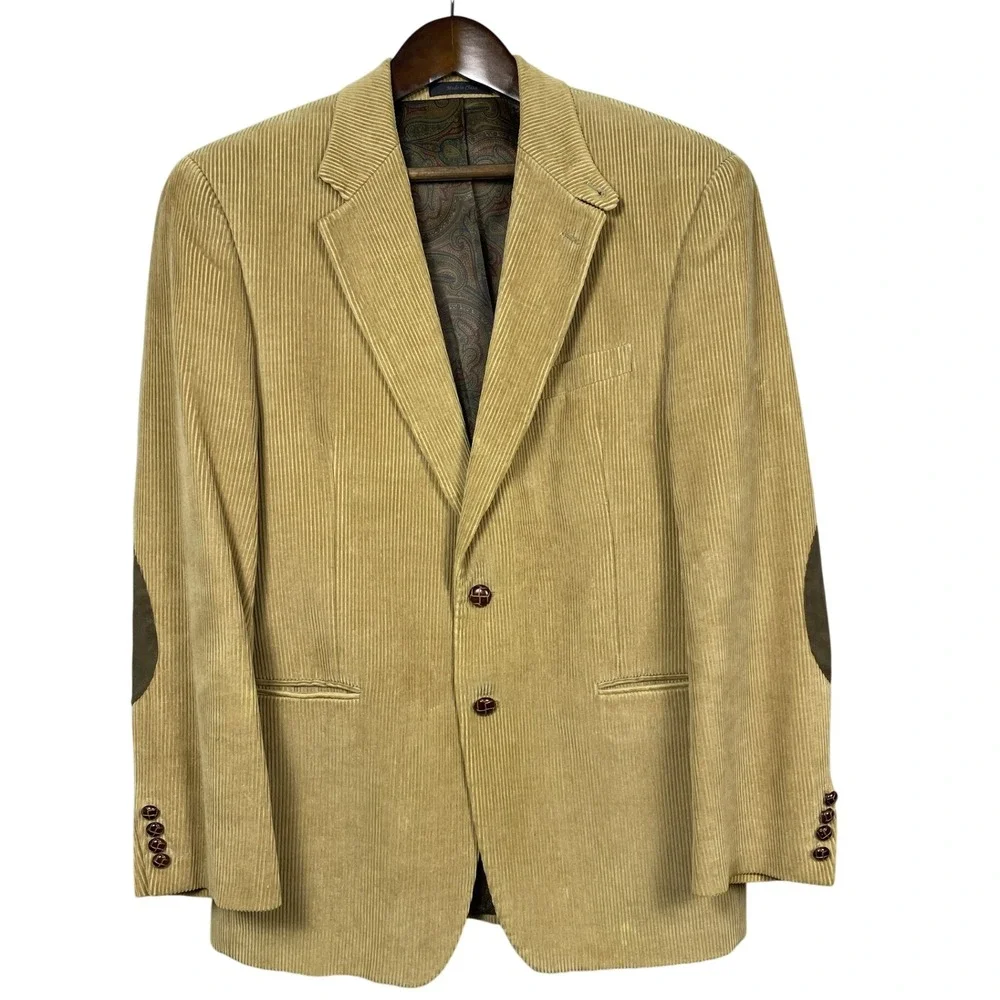 Lauren Ralph Lauren Blazer Mens 40R Tan Corduroy Sport Coat Elbow Patches